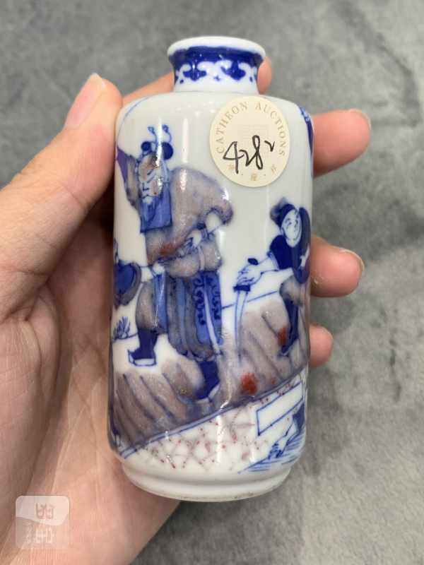 清晚期青花釉里红刀马人物纹鼻烟壶 - 图3